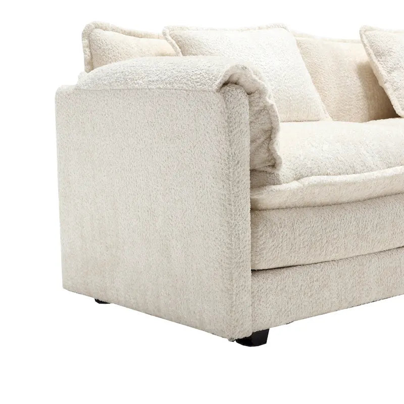 Divano Sezionale Angolare a 4 Posti Beige 112.2 in Tessuto Bouclé Moderno con Cuscini Sfoderabili e Braccioli Staccabili