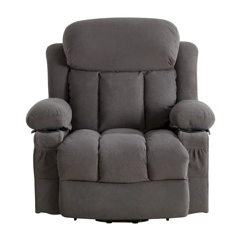 Poltrona reclinabile elettrica con sollevamento, riscaldamento, massaggio, porta USB e tasche laterali, dotata di telecomando, colore grigio