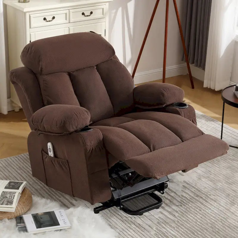 Poltrona reclinabile elettrica con sollevamento, riscaldamento, massaggio, porta USB e tasche laterali, dotata di telecomando, colore grigio