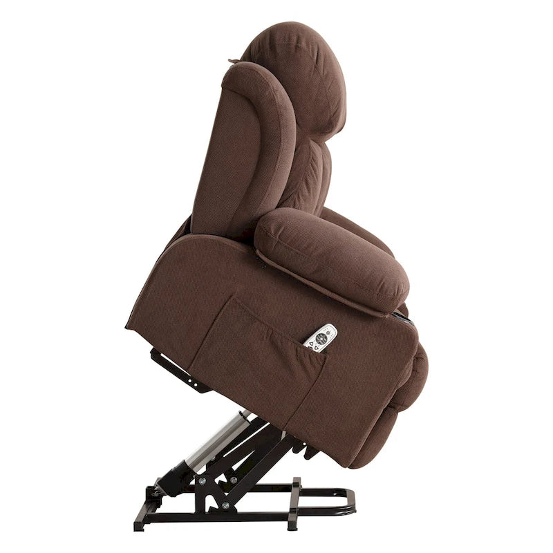 Poltrona reclinabile elettrica con sollevamento, riscaldamento, massaggio, porta USB e tasche laterali, dotata di telecomando, colore grigio