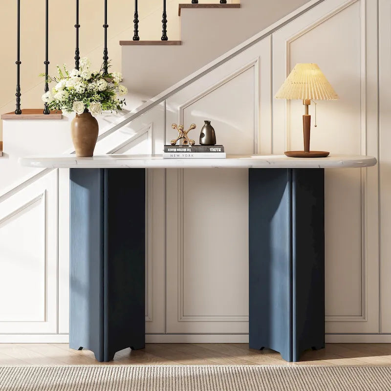 Consolle da 53,9" con piano in finto marmo e base in legno