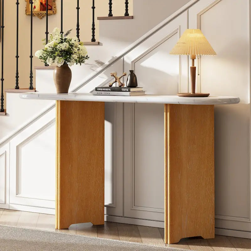 Consolle da 53,9" con piano in finto marmo e base in legno