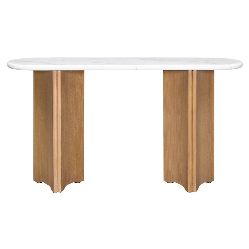 Consolle da 53,9" con piano in finto marmo e base in legno