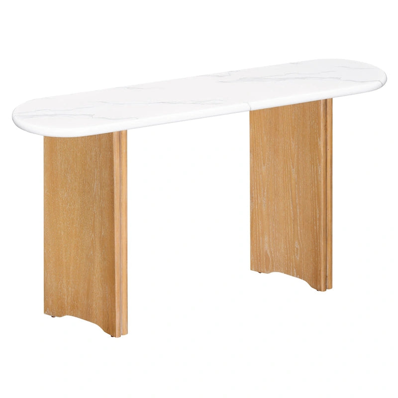 Consolle da 53,9" con piano in finto marmo e base in legno