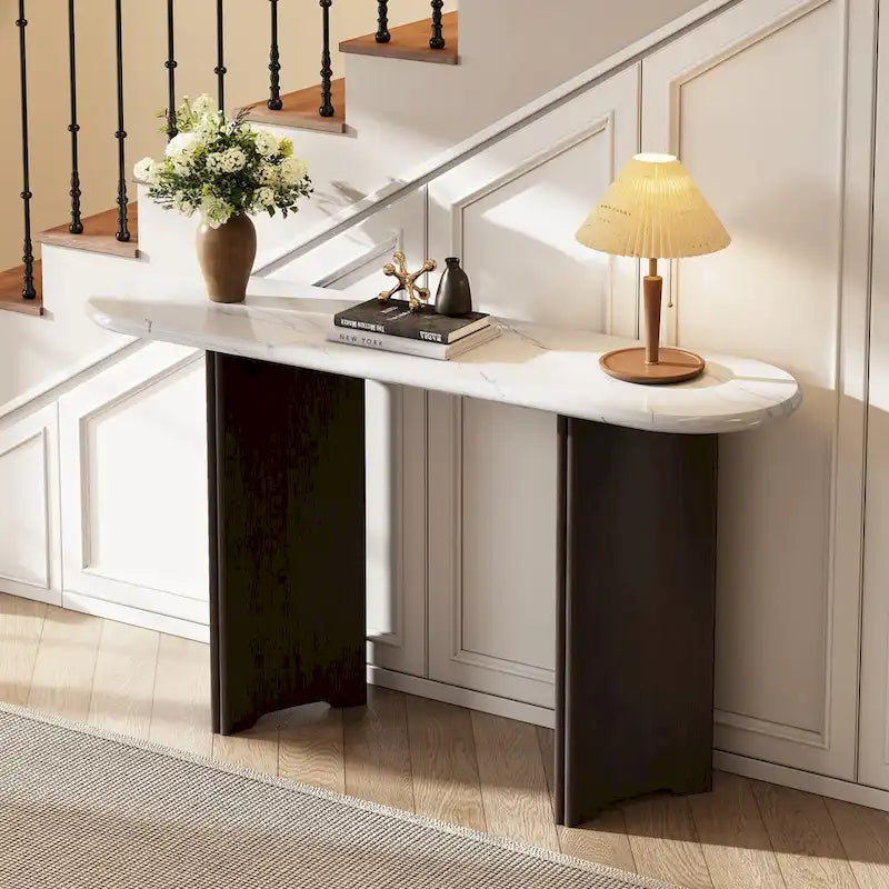 Consolle da 53,9" con piano in finto marmo e base in legno