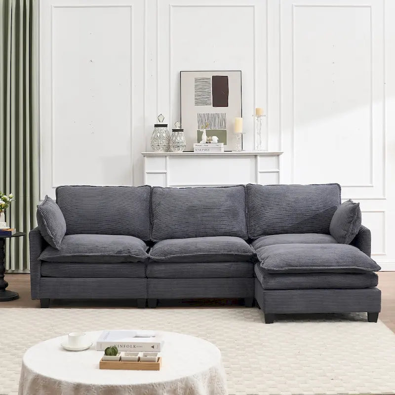 102 Velvet U-Shaped Sectional Sofa with Ottoman & Lumbar Pillows