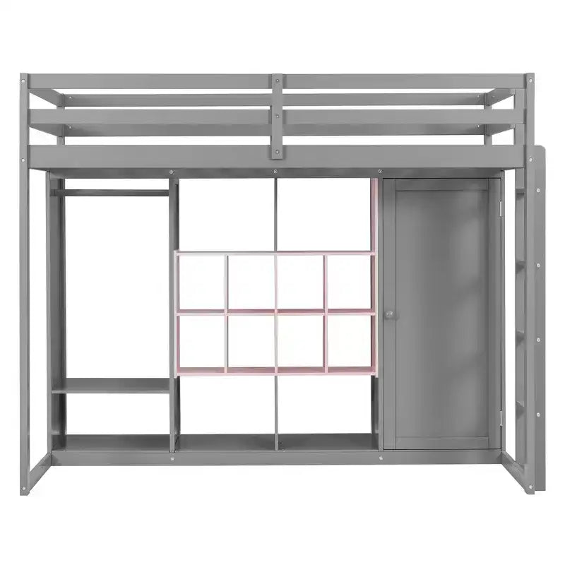 Lit mezzanine pour enfants avec armoire et étagères, cadre de lit mezzanine en bois avec meuble de rangement pour enfants et adolescents