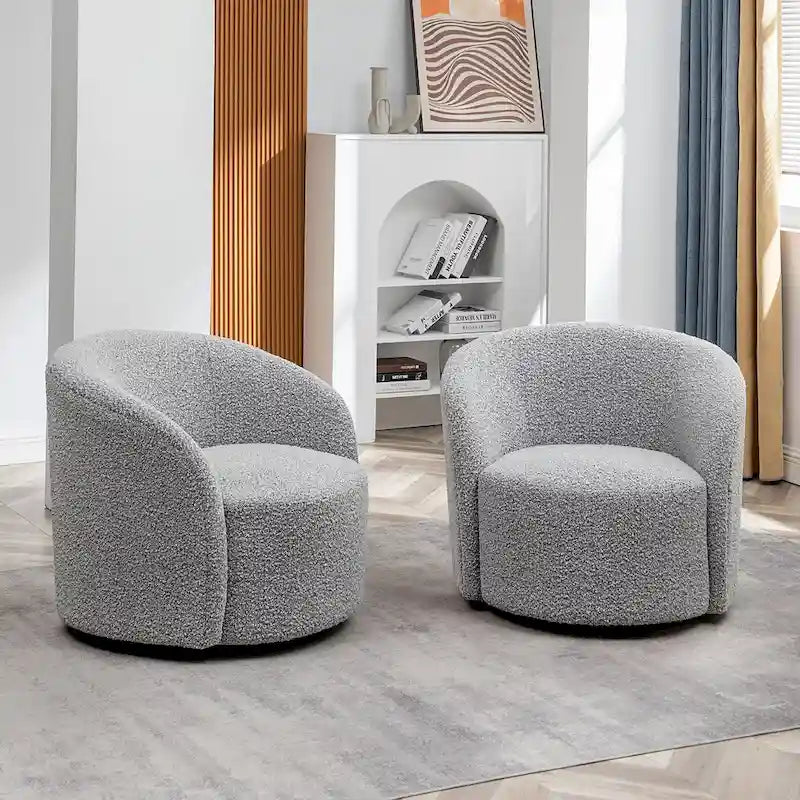 KINWELL 34 Wide Upholstered Swivel Accent Barrel Chair (Set of 2)