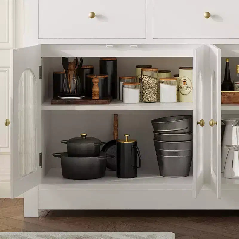 Buffet étroit de 140 cm avec rangements, meuble d’appoint avec 3 tiroirs et 4 portes pour cuisine, salle à manger et salon