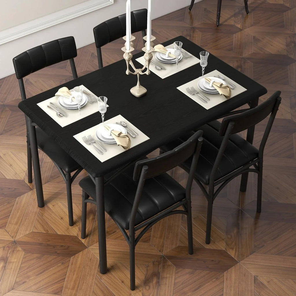 Conjunto de mesa de jantar retangular para 4 pessoas com cadeiras estofadas