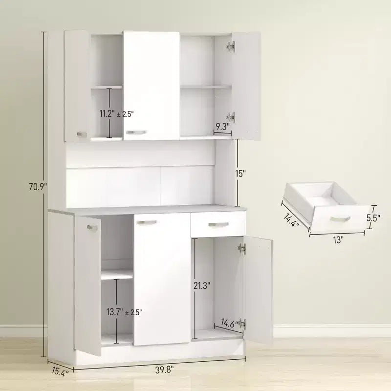 71 Küchenschrank, hoher Aufbewahrungsschrank mit Mikrowellenablage, moderner Küchenbuffetschrank, 3 verstellbare Regalböden für Wohnzimmer und Esszimmer