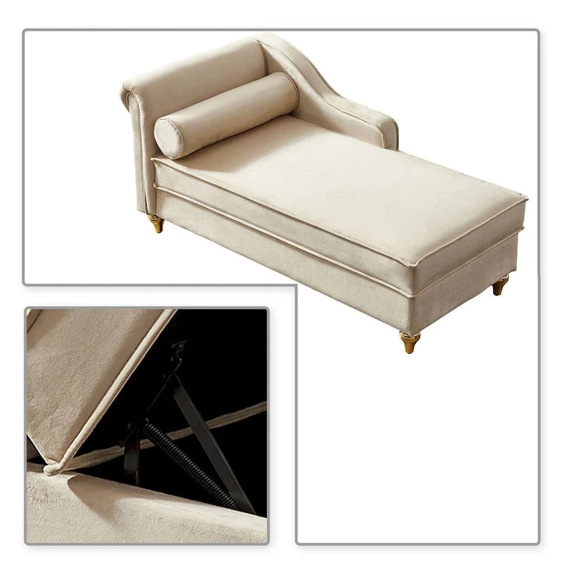 Elegante französische Chaiselongue mit Samtbezug, Stauraum und Kissen