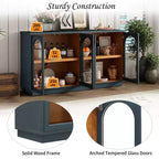 Großes Buffet-Sideboard mit 4 Türen und Glastüren, gewölbter Schrank mit verstellbaren Einlegeböden für die Küche