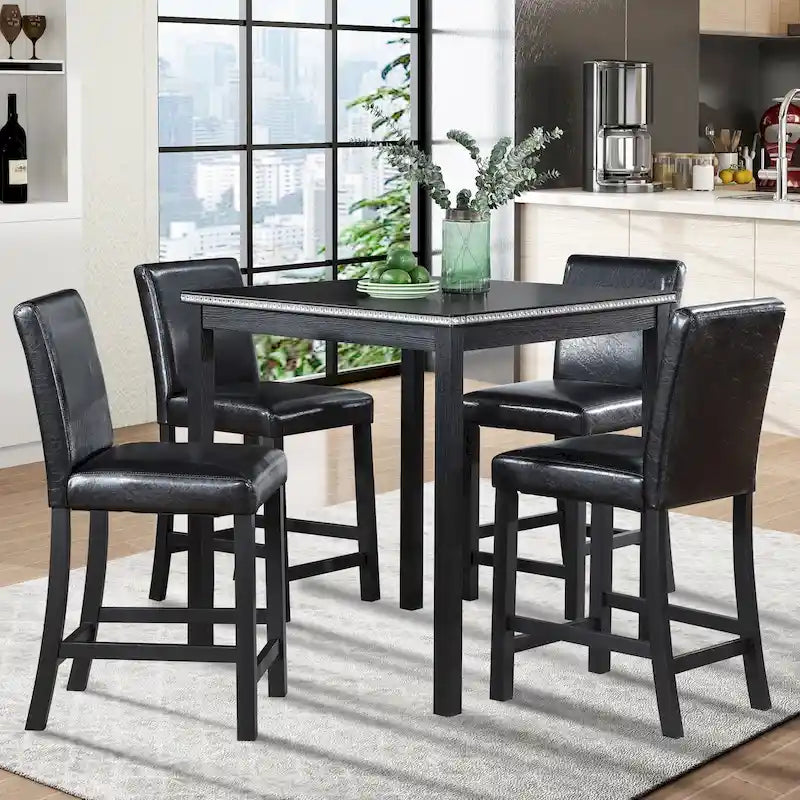 Modernes 5-teiliges Esszimmer-Set mit quadratischem Tisch in Tresenhöhe und 4 gepolsterten Stühlen