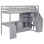 Hochbett in Twin-Größe mit L-förmigem Schreibtisch, 3 Schubladen, Schrank und Stauraum in der Treppe, Konstruktion aus massivem Kiefernholz/MDF