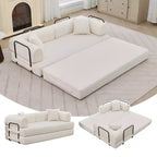 4-in-1-Schlafsofa, 79 Zoll rahmenlose Faltbodenmatratze aus Cord mit Kissen, ohne Montage, Loveseat für kleine Wohnungen