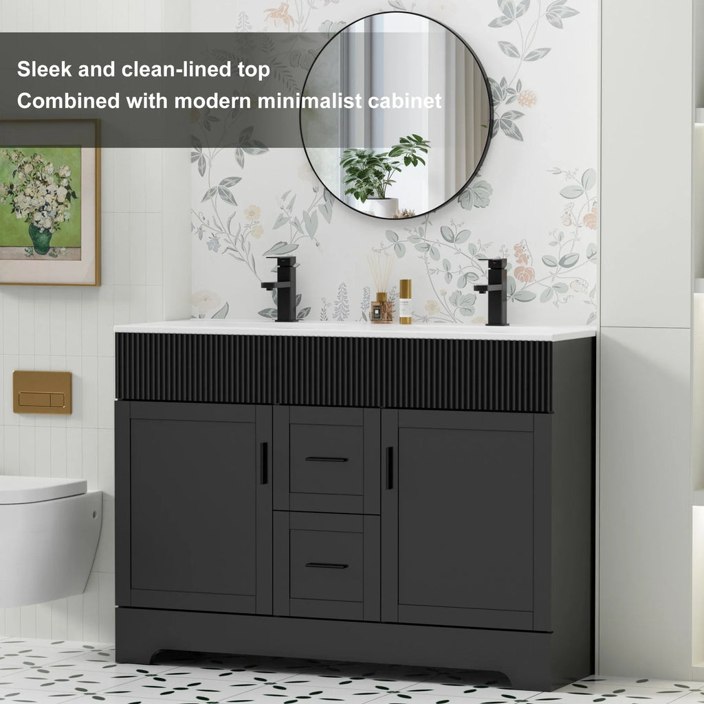 Wavy Line Badezimmermöbel-Set mit Waschbecken und Wasserhahn, 30/36/48 Zoll