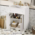 Meuble-lavabo de salle de bains de 24 pouces avec lavabo en céramique, meuble de style Shaker, 2 portes à fermeture amortie et structure en bois massif pour petite salle de bains ou cabinet de toilette