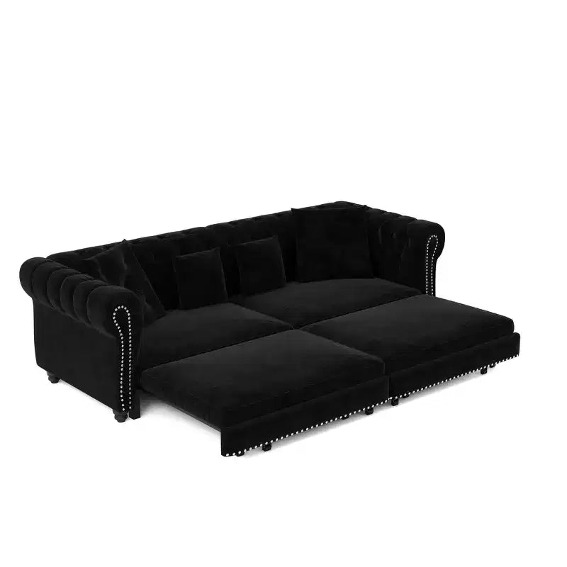 Whisen fluwelen 3-in-1 kingsize slaapbank en converteerbare slaapbank met verplaatsbare hocker, gecapitonneerd ontwerp
