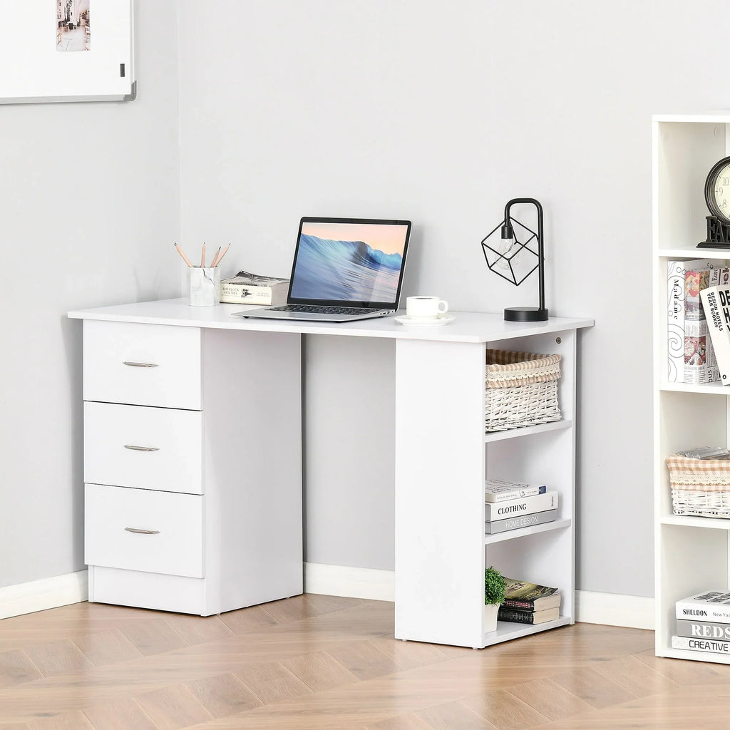 HOMCOM 47 modern thuiskantoorbureau met boekenkast, schrijftafel en werkplek, met 3 laden en opbergplank - wit