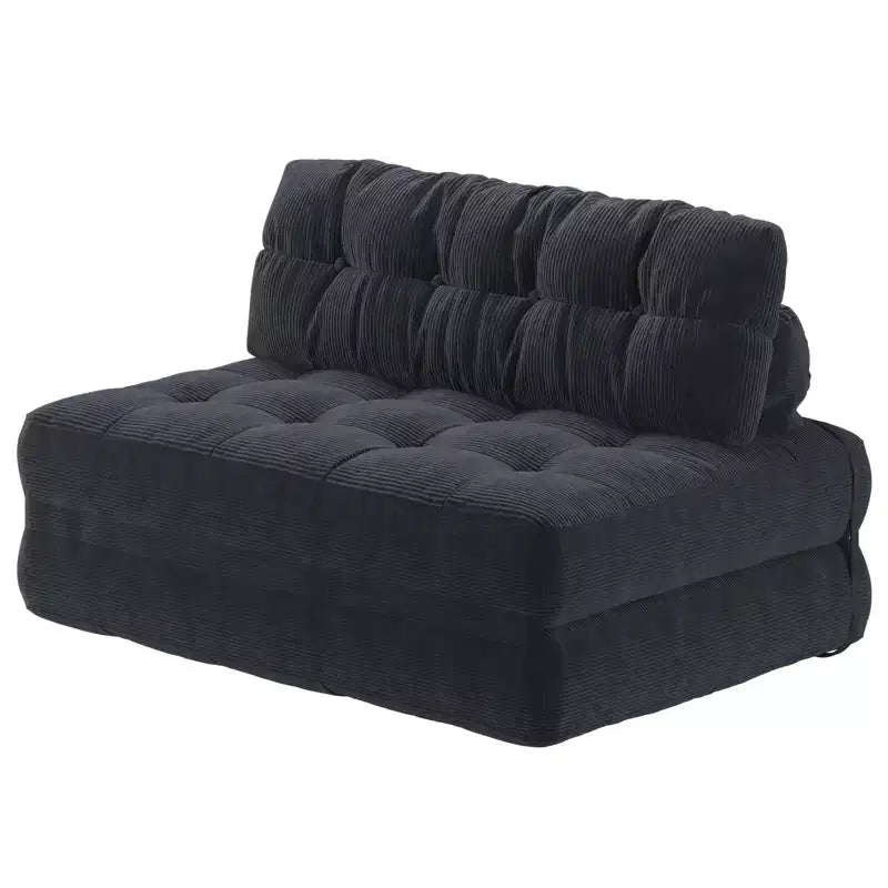 Zusammenklappbares Cord-Schlafsofa als Futon in Full-Größe, umwandelbarer Bodenschlafsessel mit Kissen und Rückenstütze