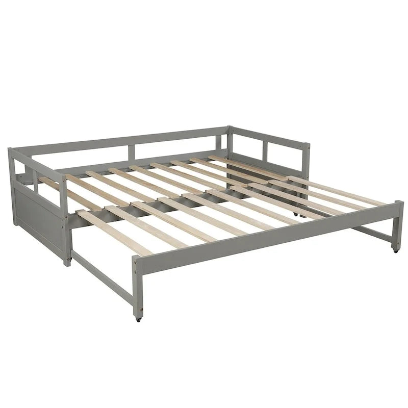Letto da giorno allungabile con letto estraibile, letto da giorno in legno con letto estraibile