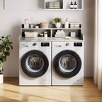 Dessus de lave-linge et sèche-linge en bois, plan de travail de buanderie de 54 po avec étagère de rangement à 2 niveaux, surface de travail antidérapante avec rebords pour l'organisation de la buanderie