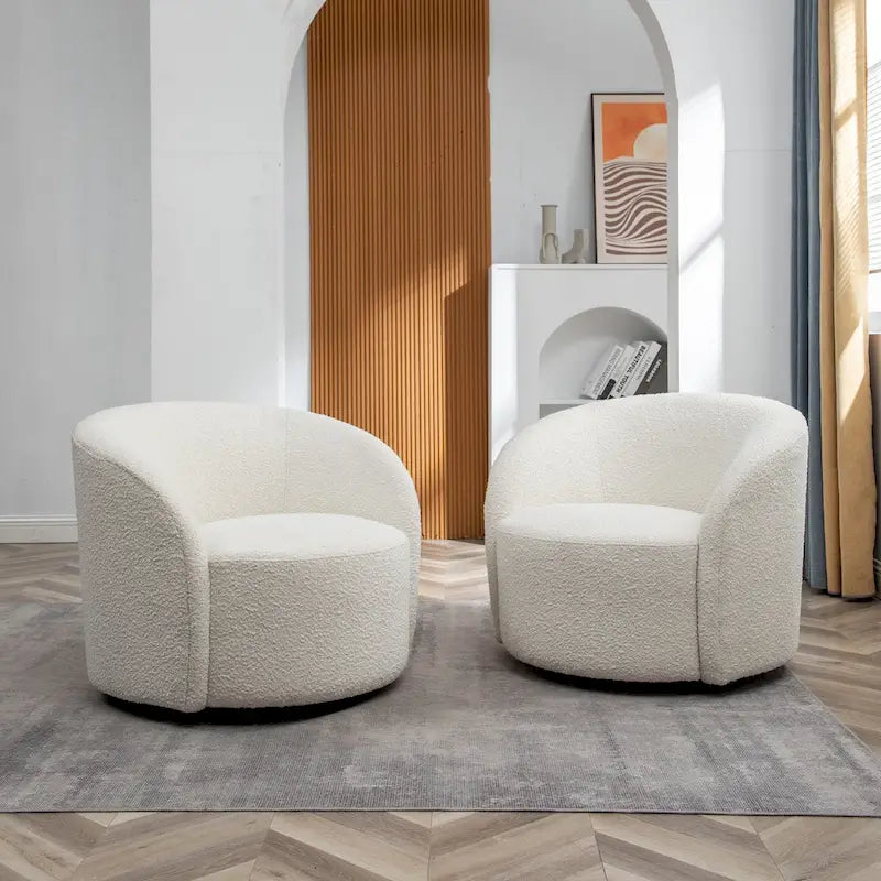 KINWELL 34 Wide Upholstered Swivel Accent Barrel Chair (Set of 2)