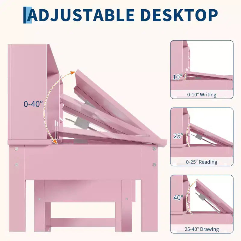 Ensemble bureau et chaise pour enfants, table d’étude en bois avec plateau inclinable réglable, tiroirs et tableau en liège – ensemble bureau d’apprentissage scolaire pour enfants