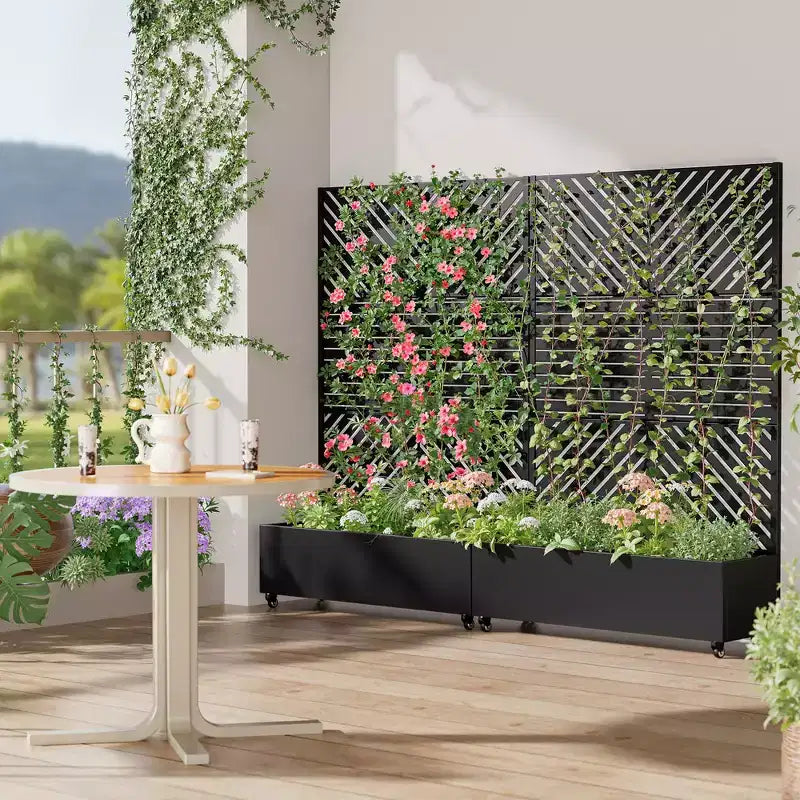 MAYEERTY truhlík s mříží, železo, černý, paralelní linie 01, lamelový klasický kombinovaný styl, 72x47x16in, sada 3 kusů