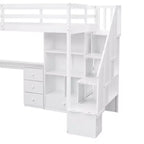 Hochbett in Twin-Größe mit L-förmigem Schreibtisch, 3 Schubladen, Schrank und Stauraum in der Treppe, Konstruktion aus massivem Kiefernholz/MDF