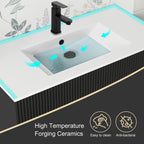 Wavy Line Badezimmermöbel-Set mit Waschbecken und Wasserhahn, 30/36/48 Zoll