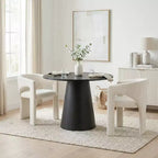 Set da pranzo compatto per 2 persone, sedie imbottite beige, tavolo da pranzo rotondo con piedistallo, arredo moderno compatto per cucina - Panipeachy