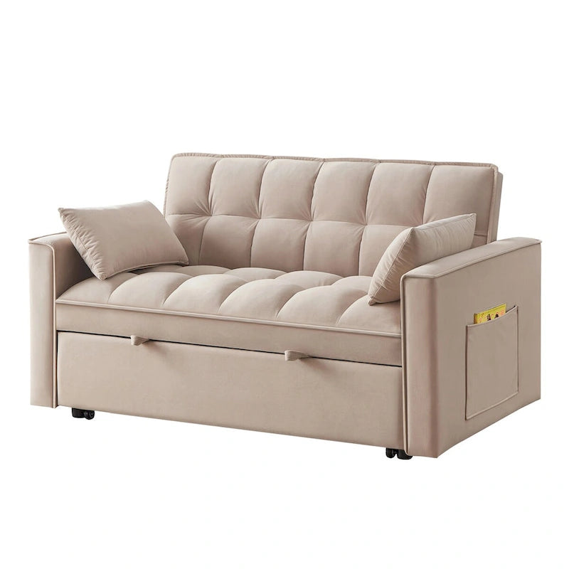 Sofá-cama de 2 lugares 4 em 1 com braços e bolsos de arrumação, sofá-cama extraível multifunções com encosto ajustável