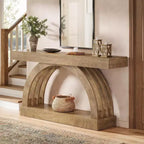 Console d'entrée Lantine de 160 cm, table de canapé à 2 niveaux derrière le canapé, console étroite de style campagne à arche unique pour couloir, salon, vestibule, naturel