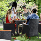 Lacoo Garten-Essgruppe aus PE-Korbgeflecht und Akazienholz für die Terrasse