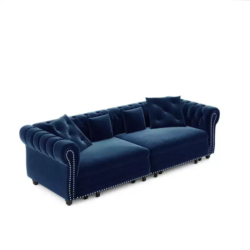 Whisen fluwelen 3-in-1 kingsize slaapbank en converteerbare slaapbank met verplaatsbare hocker, gecapitonneerd ontwerp