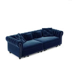 Whisen fluwelen 3-in-1 kingsize slaapbank en converteerbare slaapbank met verplaatsbare hocker, gecapitonneerd ontwerp
