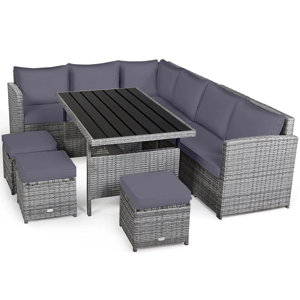Costway 7-teiliges Dining-Set aus Polyrattan für die Terrasse mit Ecksofa, Couch und Hocker – Details anzeigen