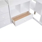 Hochbett in Twin-Größe mit L-förmigem Schreibtisch, 3 Schubladen, Schrank und Stauraum in der Treppe, Konstruktion aus massivem Kiefernholz/MDF