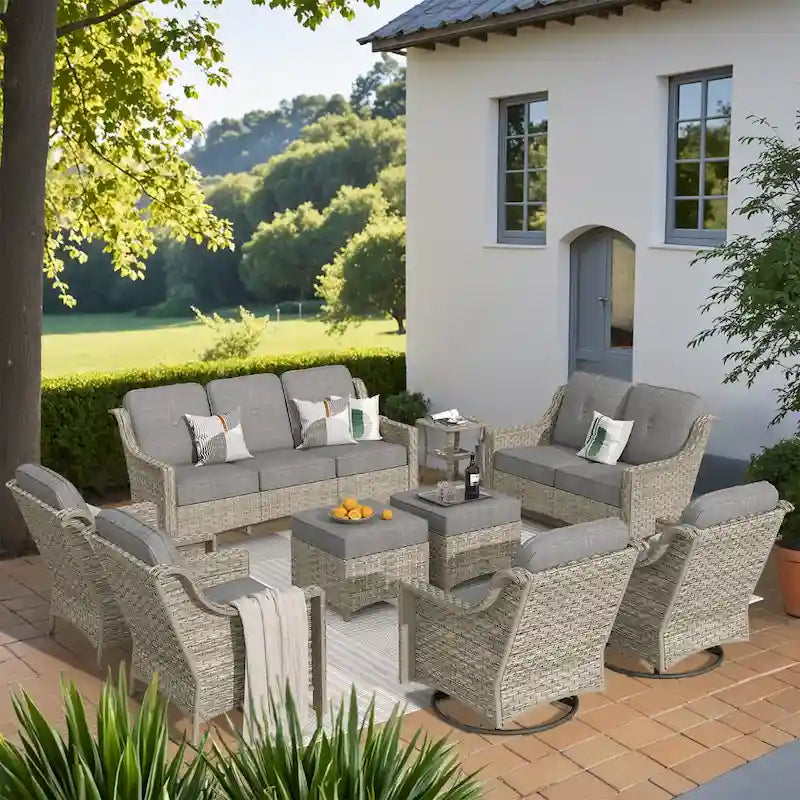 Ensemble de conversation de mobilier de patio extérieur XIZZI en 9 pièces avec fauteuil pivotant