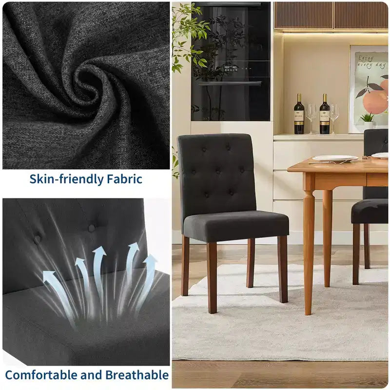 Parsons-Esszimmerstühle mit Knopfheftung, Set aus 6/4 Stück – gepolsterte Küchenstühle aus Stoff mit Holzbeinen und gepolsterten Sitzen – moderner Stil