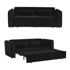 Velvet Upholstered Modern Convertible Sleeper Lounge Sofa Bed with Rolled Arms Decorated with Copper Nails