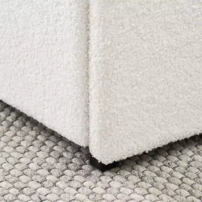 Lit queen-size moderne rembourré en bouclé avec tiroirs de rangement