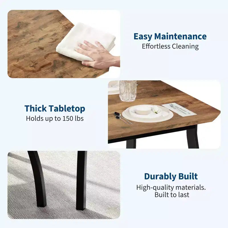 Ensemble table et chaises de cuisine à structure métallique en 5 pièces, avec design chanfreiné