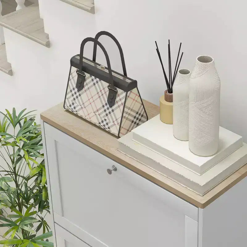 HOMCOM Schmaler Schuhschrank für den Eingangsbereich mit 3 Klappschubladen und verstellbaren Einlegeböden, Schuhregal-Organizer für 12–18 Paar Schuhe