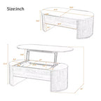 47,2-Zoll-Couchtisch mit Liftfunktion und verborgenem Fach, oval, braun