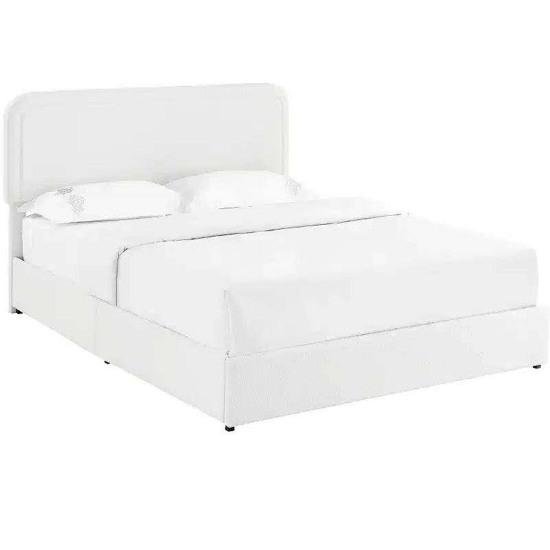 Lit queen-size moderne rembourré en bouclé avec tiroirs de rangement