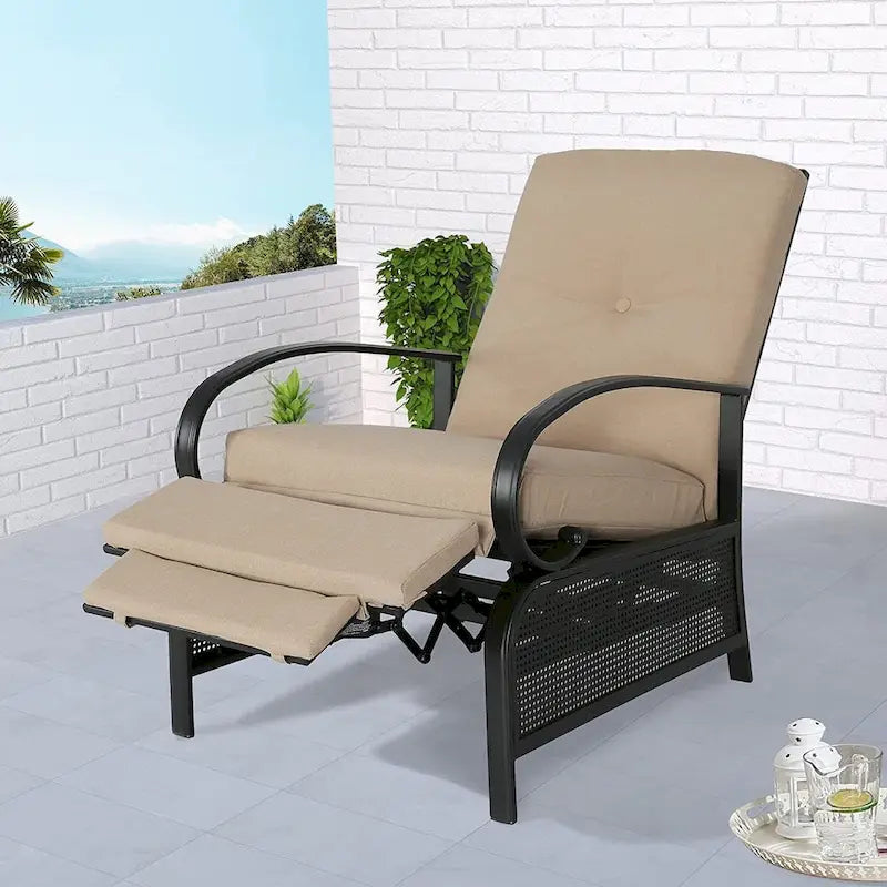 Cadeira reclinável ajustável de exterior, sofá de descanso com almofada - 38 (D) x 26.5 (W) x 38.5 (H) POLEGADAS
