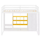 Lit mezzanine pour enfants avec armoire et étagères, cadre de lit mezzanine en bois avec meuble de rangement pour enfants et adolescents
